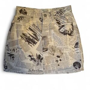 Reformation Newspaper Print Cream and Black Mini Skirt size 25
